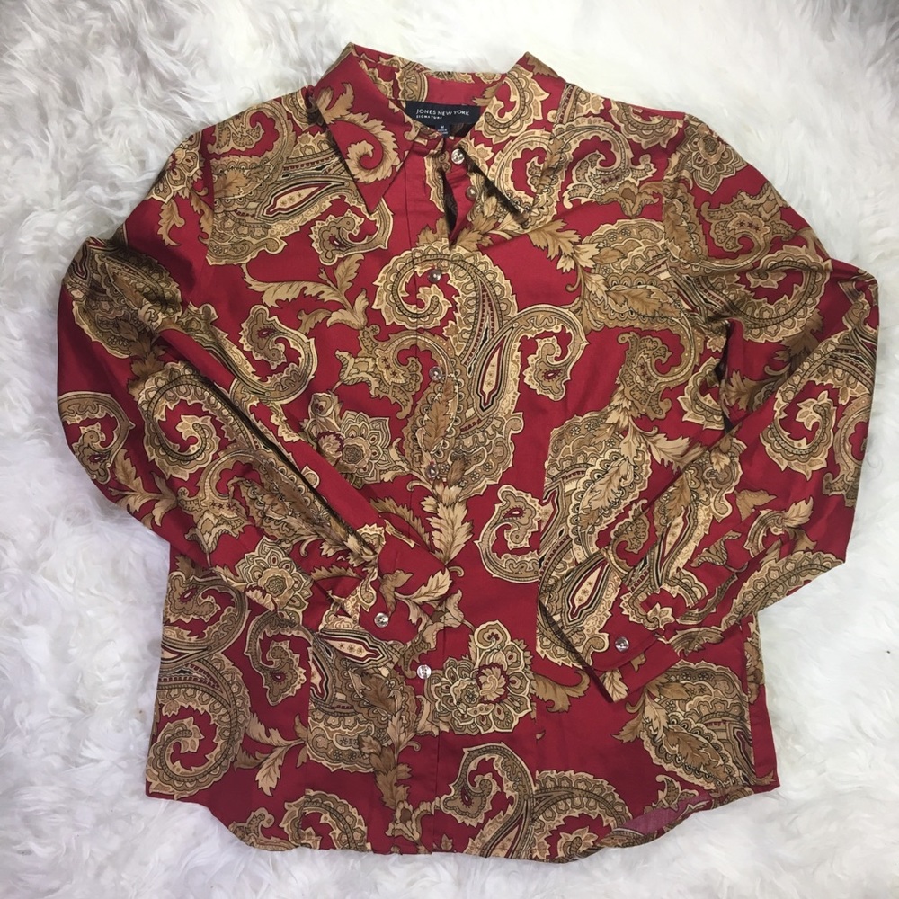 Jones New York Paisley Red & Gold Long Sleeve